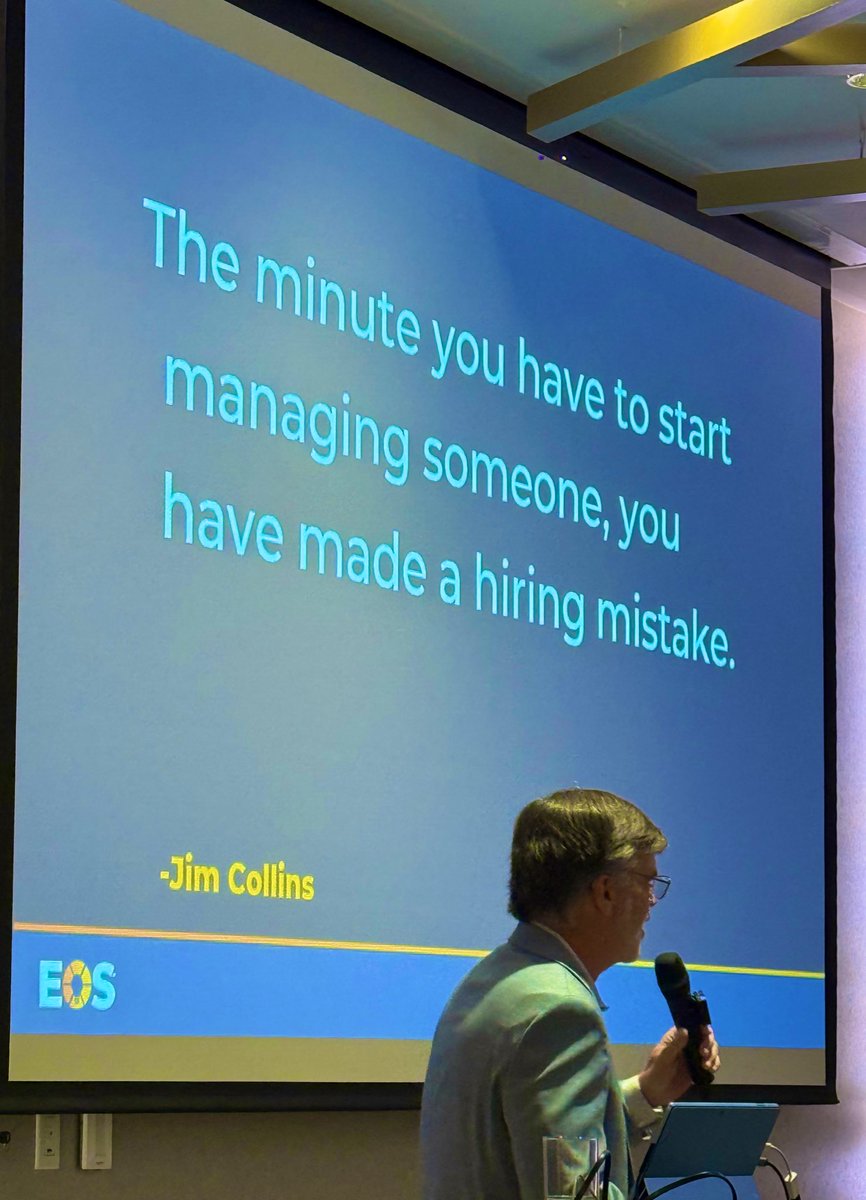 dipeshpatel's tweet image. So, I’m at the @TheStatler in Dallas at an #EOS event and @leonard_lynskey just blew my mind! 🤯

“The minute you have to start managing someone, you have made a hiring mistake.”

- Jim Collins

@level5leaders 

#WeRunOnEOS #Entrepreneurs #Entrepreneurship #hustler…