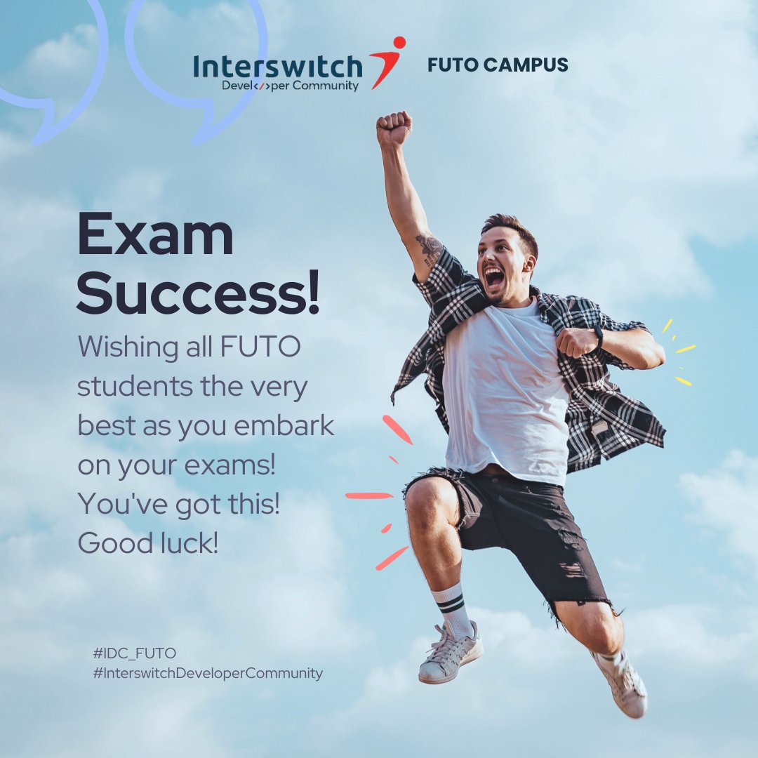 IDC_FUTO's tweet image. 📚✨ Best of luck to all FUTO students starting exams!
You’ve put in the work — now go crush it. 💪🔥
#IDC_FUTO #InterswitchDeveloperCommunity