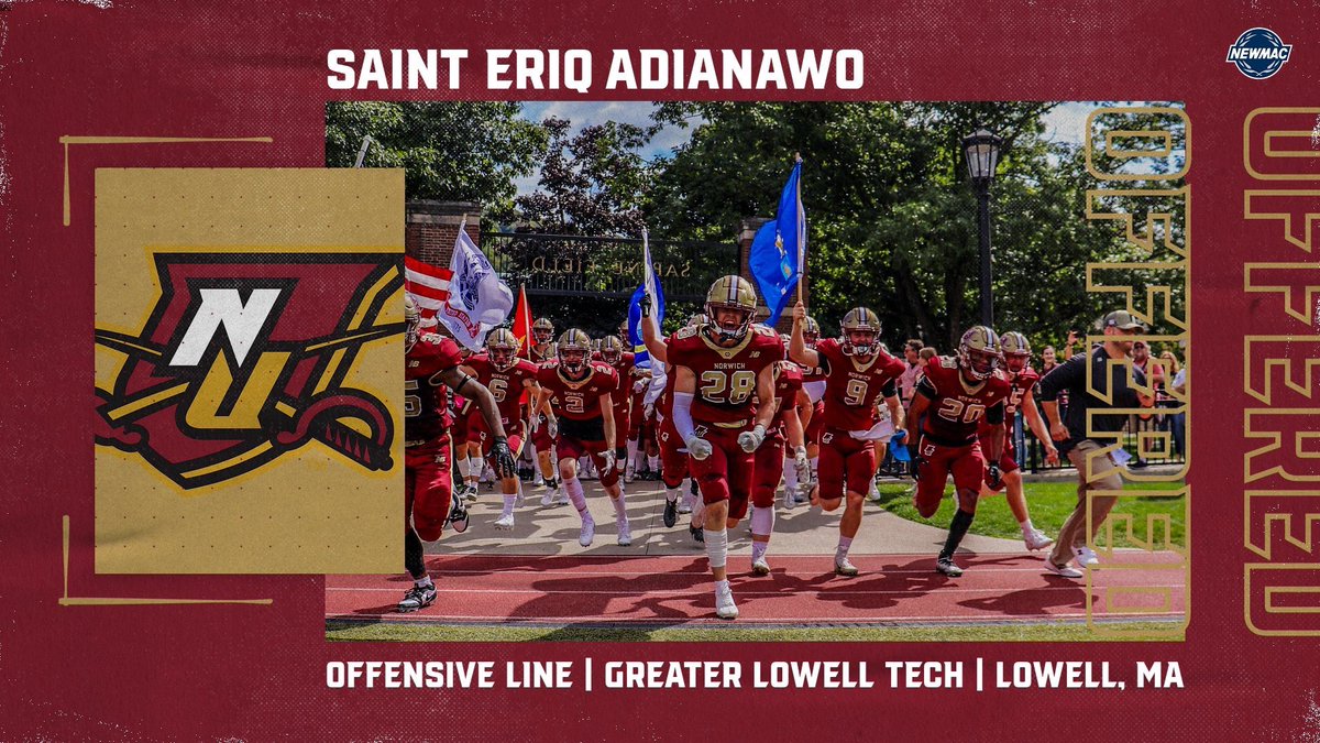 After an amazing conversation with <a href="/CoachJohnsonOL/">𝘽𝙤𝙗𝙗𝙮 𝙅𝙤𝙝𝙣𝙨𝙤𝙣 𝙄𝙄𝙄</a> I am excited to announce my first official offer from <a href="/NorwichFB/">Norwich Football</a>! Big thanks to <a href="/CoachAbramsGL/">Gryphons Football</a> and the coaching staff. #AGTG #RollWick