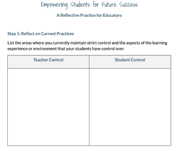 When we tightly control curriculum, pacing, &amp; behavior, we may unintentionally shut down student autonomy.

Want to shift that dynamic? 🪞Start by reflecting on your own values, assumptions, &amp; expectations.

Grab this free resource: bit.ly/3T7JLlI

#k12 #edchat