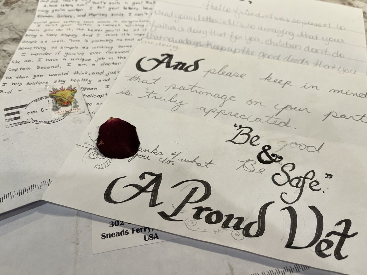 Handwritten letters from a deployed Service Member overseas AND a local Veteran, both arriving on the same day. It’s always a privilege to honor and support those that sacrifice so much.