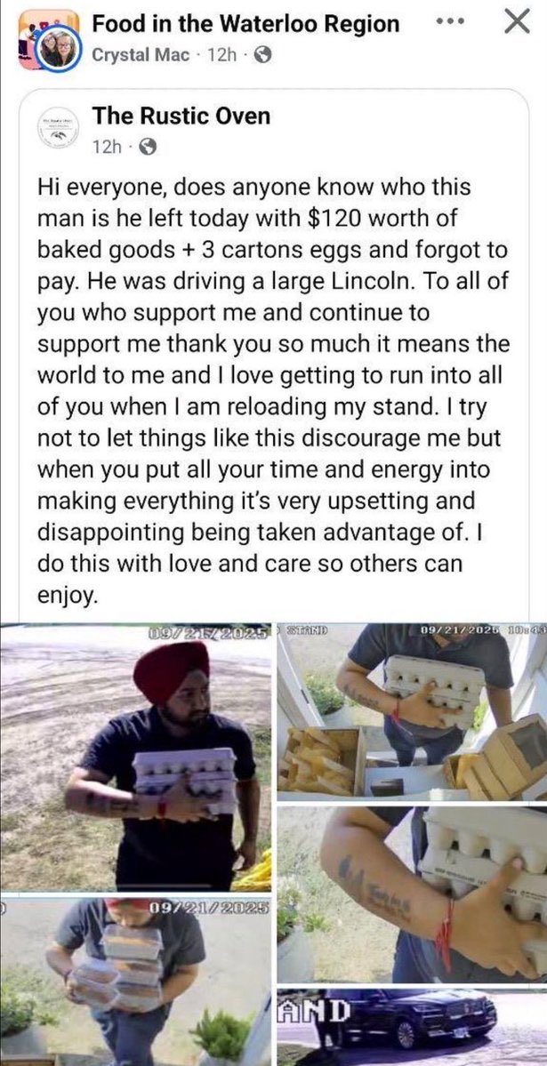 TheDeportReport's tweet photo. 📍 Waterloo, Ontario

An indian is wanted after stealing baked goods and eggs from a roadside stand.

These stands often rely on people who take products to be honest and pay for what they take, a common practice in a high trust society. https://t.co/d59cxvwqhJ