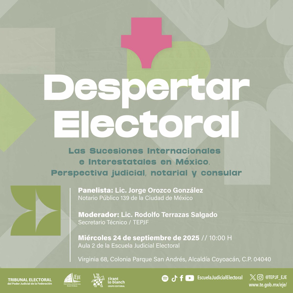 📢 ¡Nuevo #DespertarElectoral!

<a href="/JorgeOrozcoGlez/">Jorge Orozco González</a> y <a href="/RodolfoTS_/">Rodolfo Terrazas Salgado</a> hablarán sobre un tema clave para nuestra democracia.

🗓️ 24 de septiembre | 🕙 10:00 h
📍 Aula 2, <a href="/TEPJF_EJE/">Escuela Judicial Electoral</a>