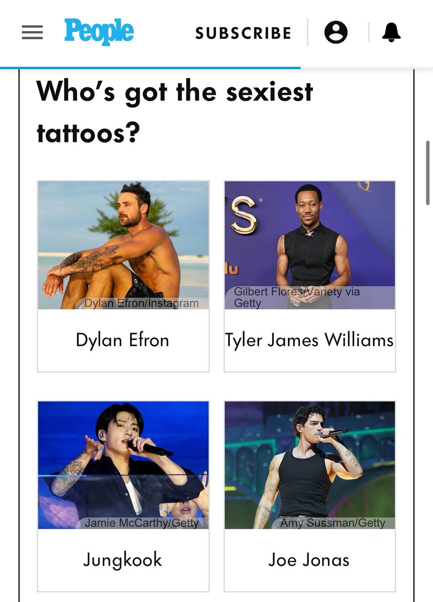 ‼️Who’s the sexiest man we know with tattoos? 📣JUNGKOOK

Unlimited voting on People Magaize, let them know the right answer.

Unlimited votes - Answer all 14 categories, submit email, refresh page and repeat.

Link - people.com/sexiest-man-al…