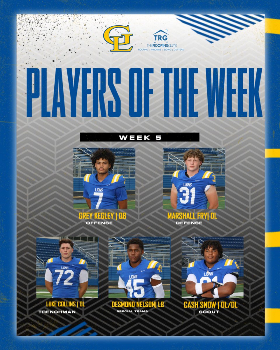 Week 5 Players of the Week!  A special congratulations to this group for their hard work and continued success.  #WeAreLions #BleedThisBlue #EarnIt