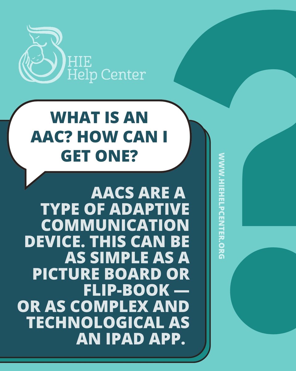 HIEHelpCenter's tweet image. If your child has a brain injury from HIE and is non-verbal or has difficulty with speech, AAC (Augmentative and Alternative Communication) tools can be life-changing.

AACs tools help your child express wants, needs, thoughts, and feelings.