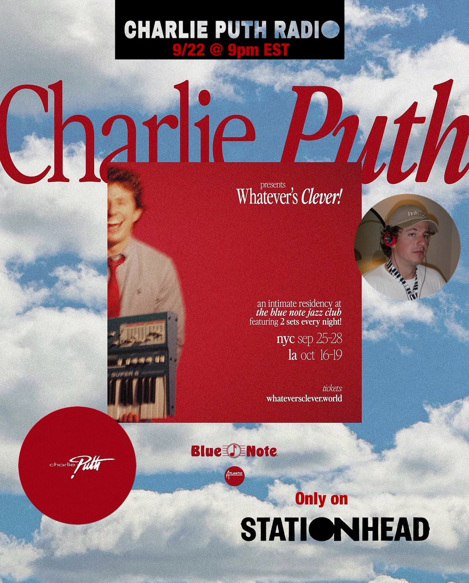 The CharliePuthRadio @stationhead channel will be live tonight at 9pm EST as we gear up for <a href="/charlieputh/">Charlie Puth</a> to kick off his <a href="/BlueNoteNYC/">Blue Note New York</a> residency this week! Come request your favorite song and share set list predictions in the chat! See you tonight! Stationhead.com/CharliePuthRad…