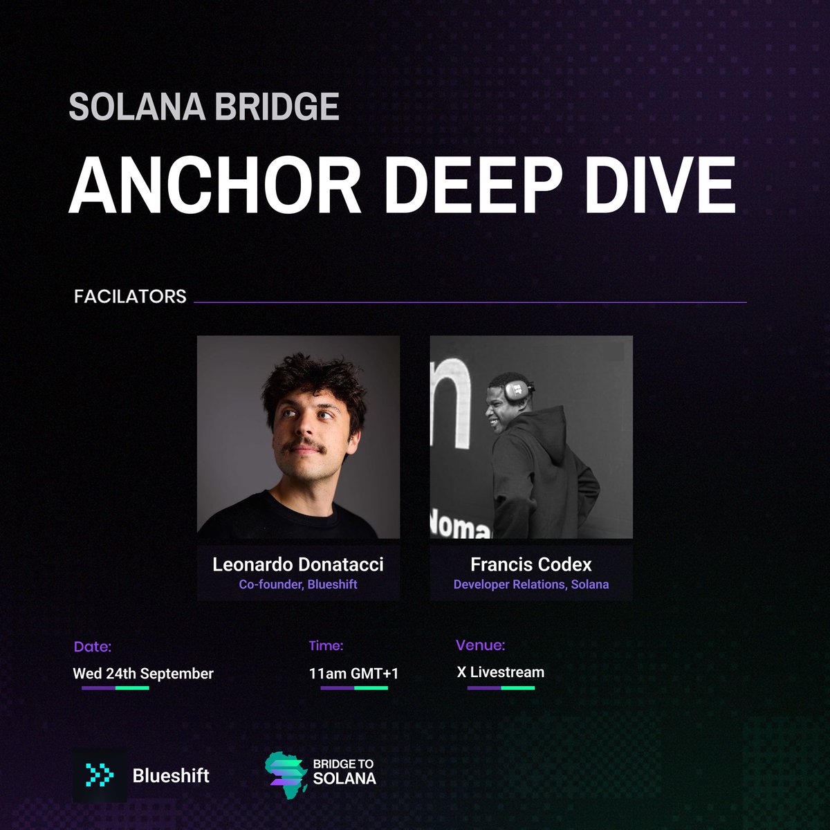 francis_codex's tweet image. Join us for an epic workshop for new developers transitioning to Solana! 💻
We’ll cover:
- Introduction & Setup
- Rust Fundamentals for Anchor
- Solana Account Model Deep Dive
- Anchor Program Structure
- Account Constraints & Security
Wed, Sep. 24th, X Livestream 🚨🚨🚨