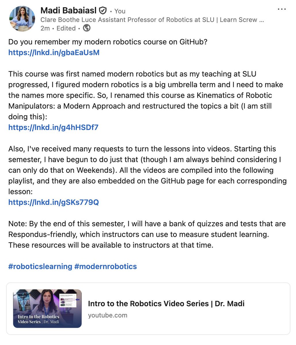 madibabaiasl's tweet image. linkedin.com/posts/mahdiehb…
#roboticslearning #modernrobotics #robotics #screwtheory