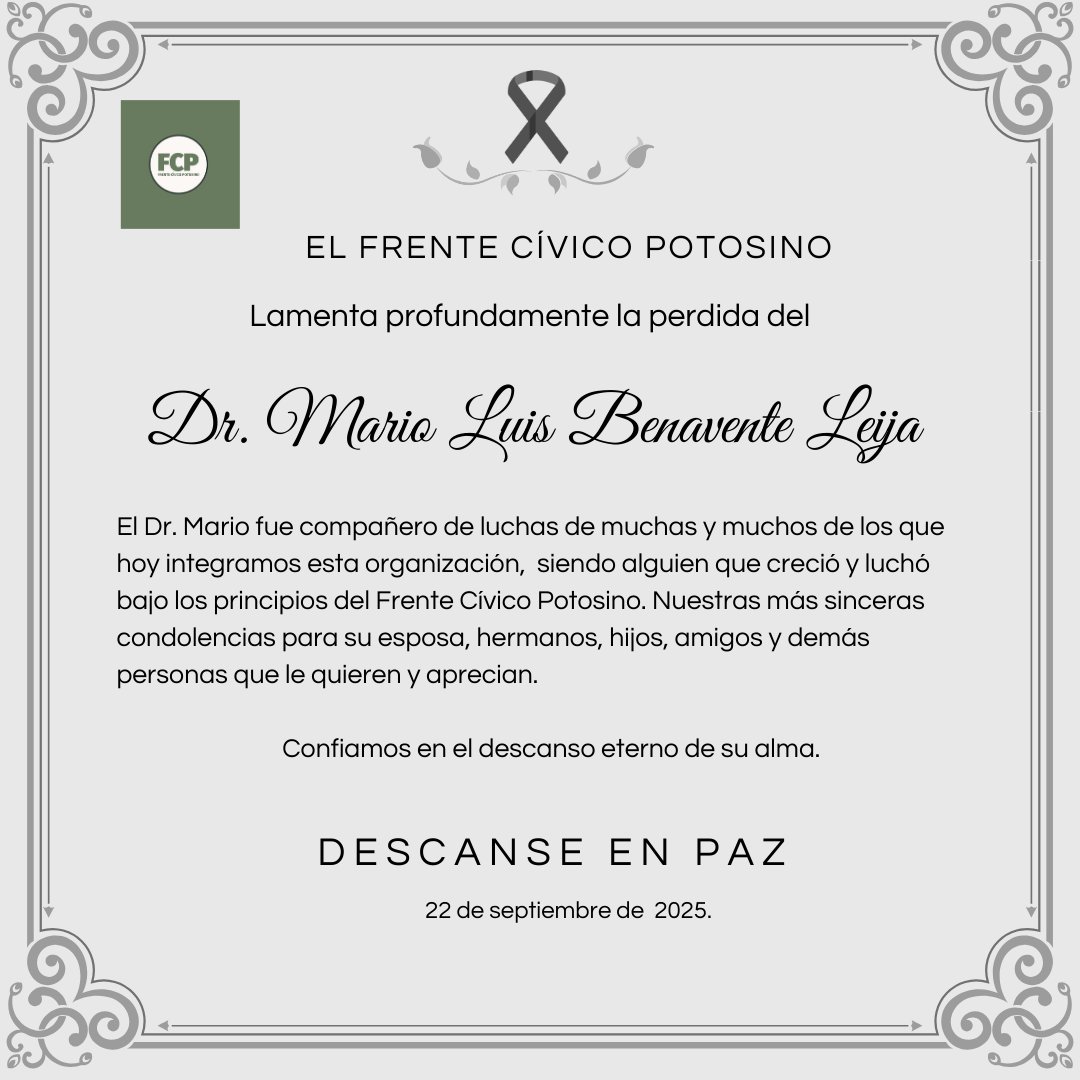 amentamos el fallecimiento de nuestro compañero el Dr. Mario Benavente, nuestra solidaridad con sus familiares y amigos.