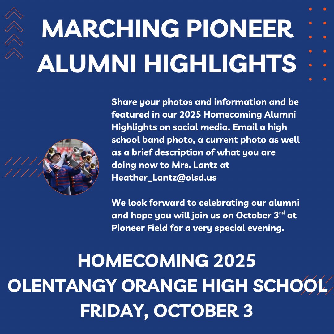 We 🧡💙 our Alumni! Today we kick off our Alumni Highlights! We hope each of our Alums will consider participating in the pregame gathering, halftime performance and postgame celebration on October 3rd. 🎺🎶🥁
