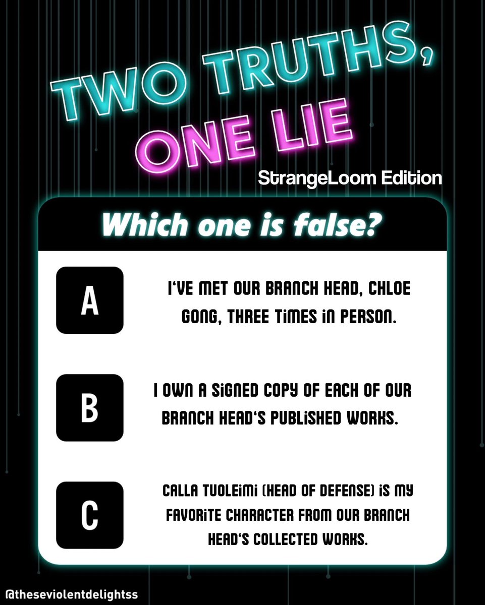minnowslibrary's tweet image. Clocking in for my second week at NileCorp! 🫡

For this week’s prompt, our unstoppable Branch Head @thechloegong asked us to play a little ~Two Truths and a Lie~ to encourage team bonding. Guess my lie below! 

Pre-order the Employee Handbook: #Coldwire, out Nov 4, 2025! ♾️
