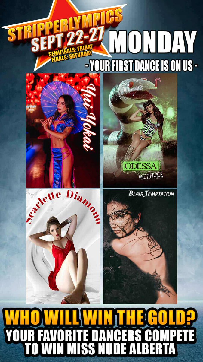 ShadeYEG's tweet photo. TONIGHT! It begins! Who will win? See Yui Yokai, Odessa, Scarlette Dimond, and Blair Temptation compete. The top 2 will move on to the finals! #Shadeyeg #Stripperlympics2025 https://t.co/qNVh0wZoNO