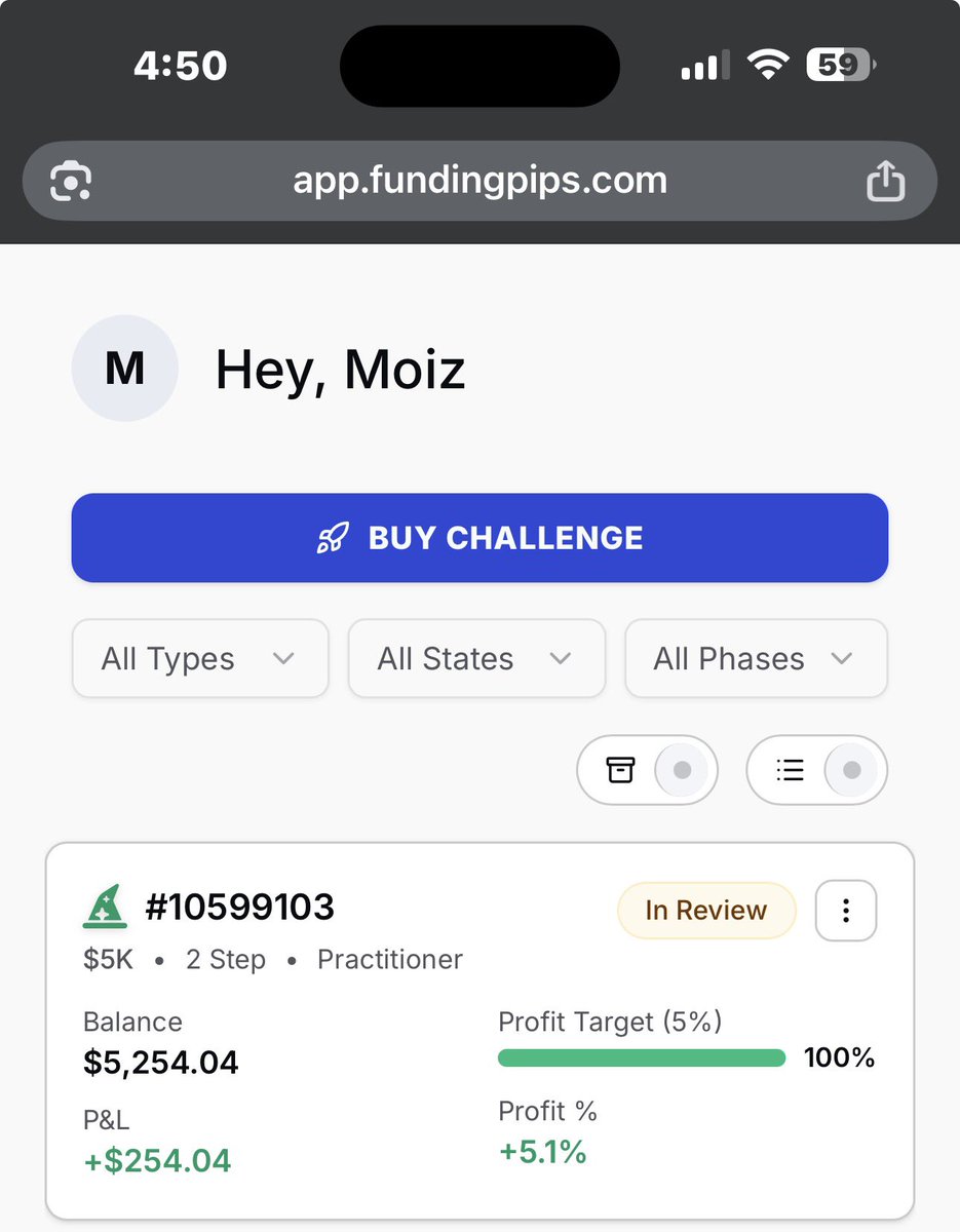 moiz1821's tweet image. First time SMASHING Phase 2 on @fundingpips !!🥳 NDX only, staying disciplined and cutting losses FAST.
KEEP IT SIMPLE.
 Rookie trader with massive dreams, ready to scale. Who’s grinding with me? 
@TylerG_Capital You are an inspiration.
🚀 #CRT #PropTrading #FundingPips #NDX
