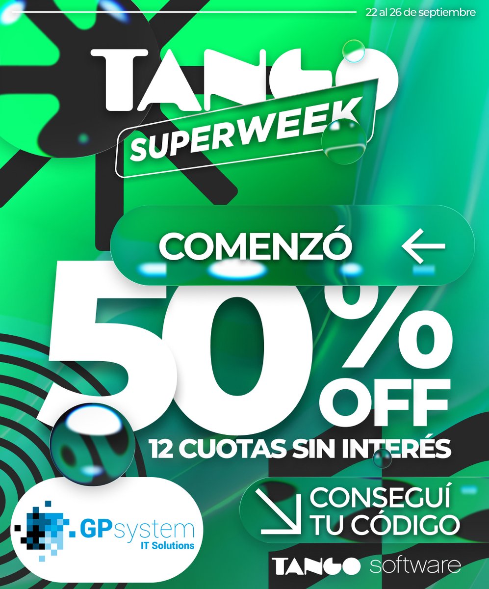 gpsystemit's tweet photo. 📅 ¡Arrancó Tango Superweek 2025!
Registrate y pedí tu código promocional ahora. 

https://t.co/EZshPPWbzI #tangogestion 

#tangosoftware #TangoSuperweek #SuperWeek #gpsystem #ERP #CRM https://t.co/yIs7LzH02R