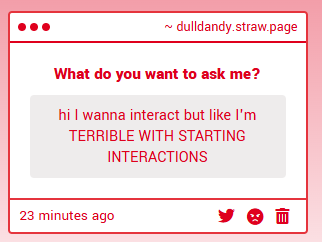 thedulldandy's tweet photo. Okay hi im dull whats your name or something

That's how you do this, right?

..3 months has surprisingly effected my social stuff more than I thought it would.. https://t.co/0QiaN3oZ9i