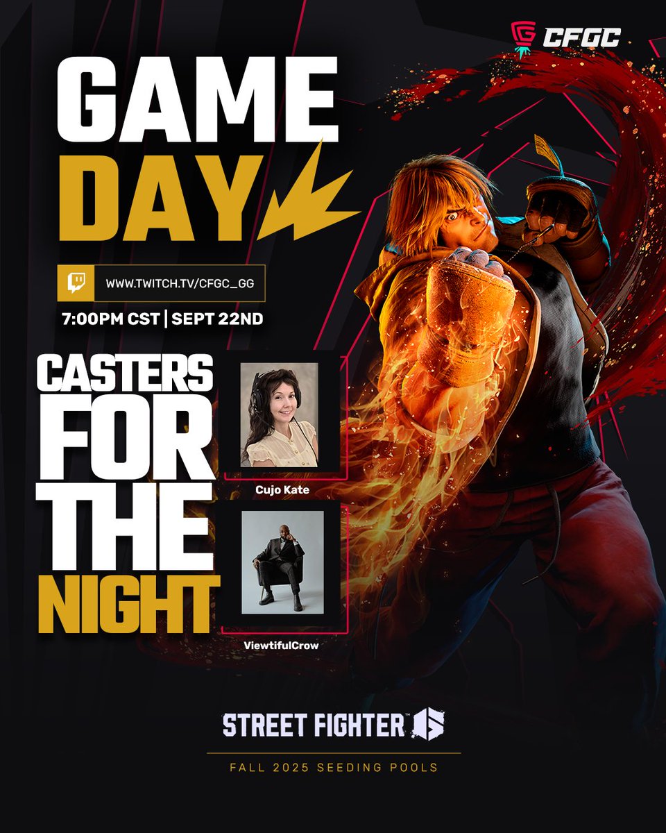 CFGC_gg's tweet photo. We're on in about less than 15 minutesss.
WEEK 2 OF Seeding Pools about to BEGIN!
ποΈ@Cujo_Kate & @ViewtifulCrow
π₯ https://t.co/NZwW4TtYrA
#CollegiateFGC #StreetFighter6 https://t.co/3qZdvn5PuE