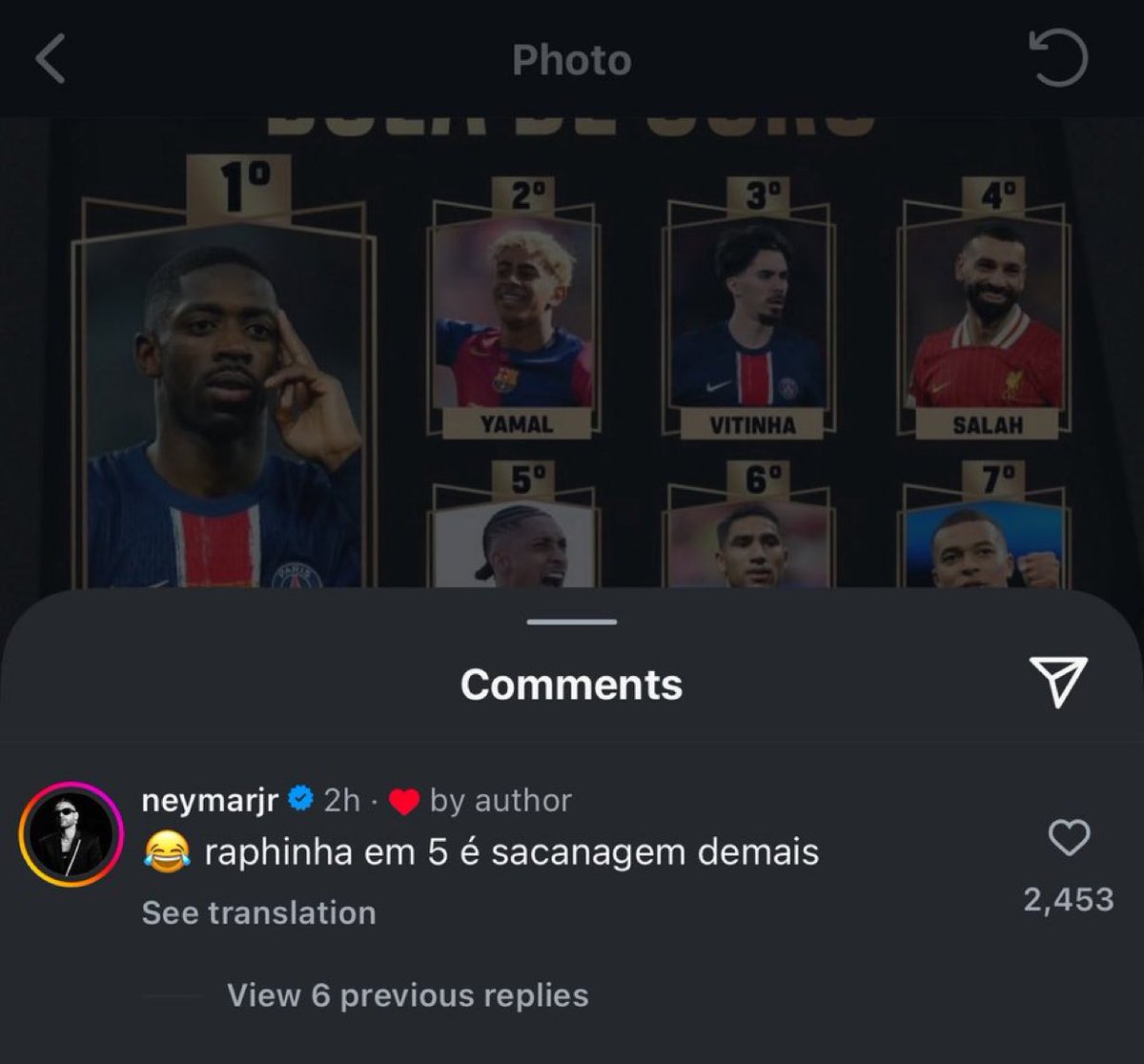 Somhiseremfcb's tweet photo. El comentario de Neymar en IG https://t.co/bdHILYXh7W