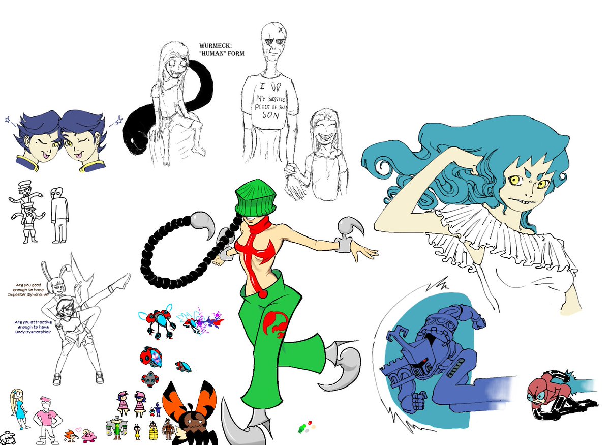 LadybugComic's tweet photo. /co/ pile:
-Dokie Shenanigans&amp;MECHA SHIVA!
-A Humanized Wurmack
-Chrysalis Evolution Line
-Dust Bunny And Shark Lass Gaslighting you, the viewer!
-Long haired (Shark) Lass
-Scorpienne Doing a spin on the Dancer Nobody of KH
-Thicc n Sticc as video game blorbos!
-LL Mech designs https://t.co/iSFEUu8tLu
