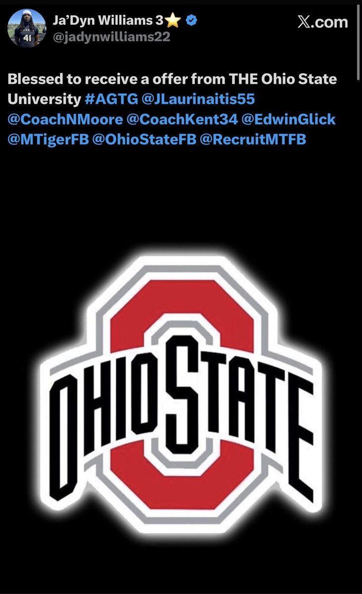 Congratulations to Ja'Dyn Williams on his offer from THE Ohio State University. #TIG
