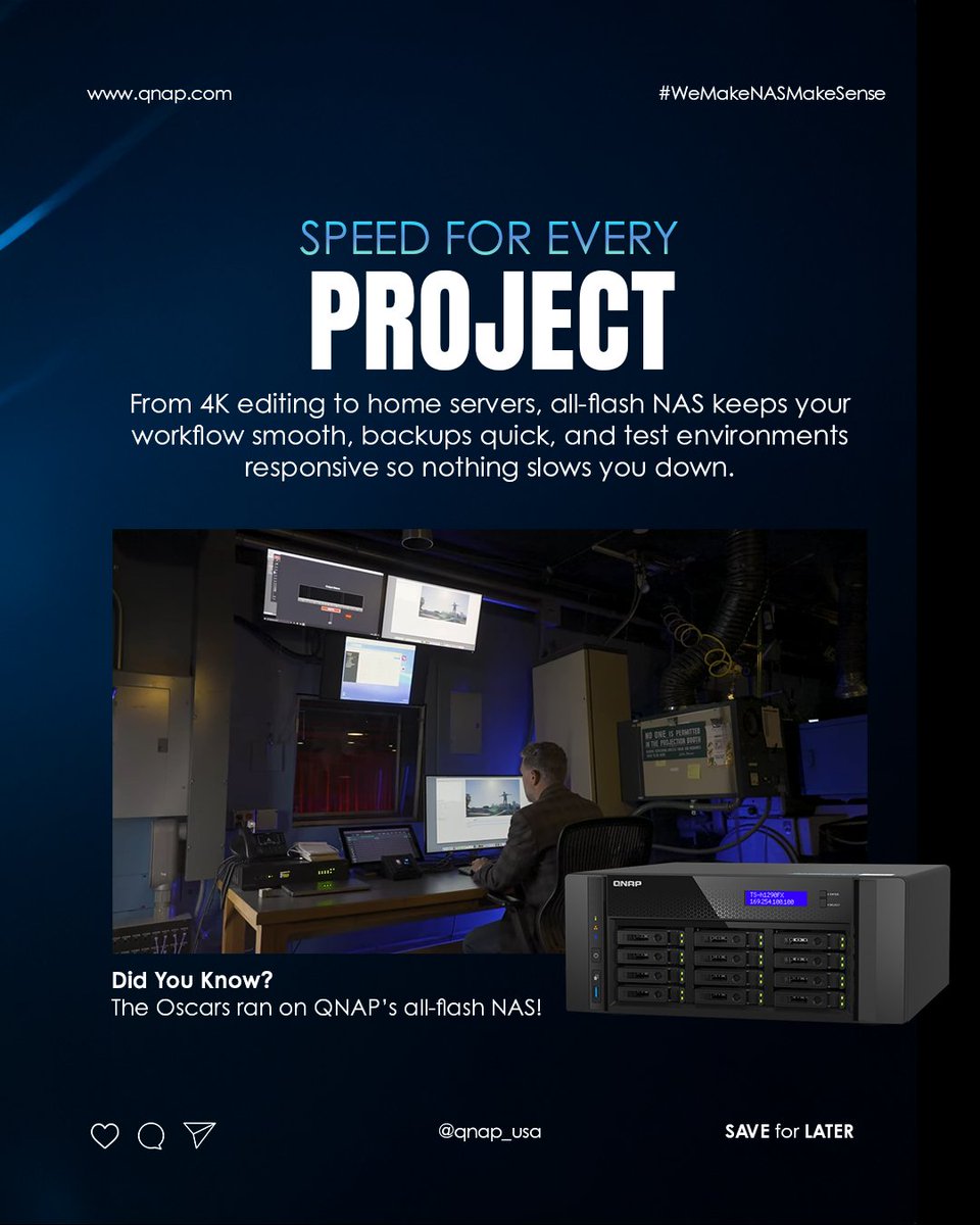QNAP_nas's tweet image. Tech Tip Tuesday: These Files Move Quicker Than Office Gossip🤫

All-flash = faster projects, quieter setups, happier you.

(And fun fact: the Oscars ran on it 👀)

Explore creator-ready storage: qnap.to/868ubc

#TechTipTuesday #AllFlashNAS