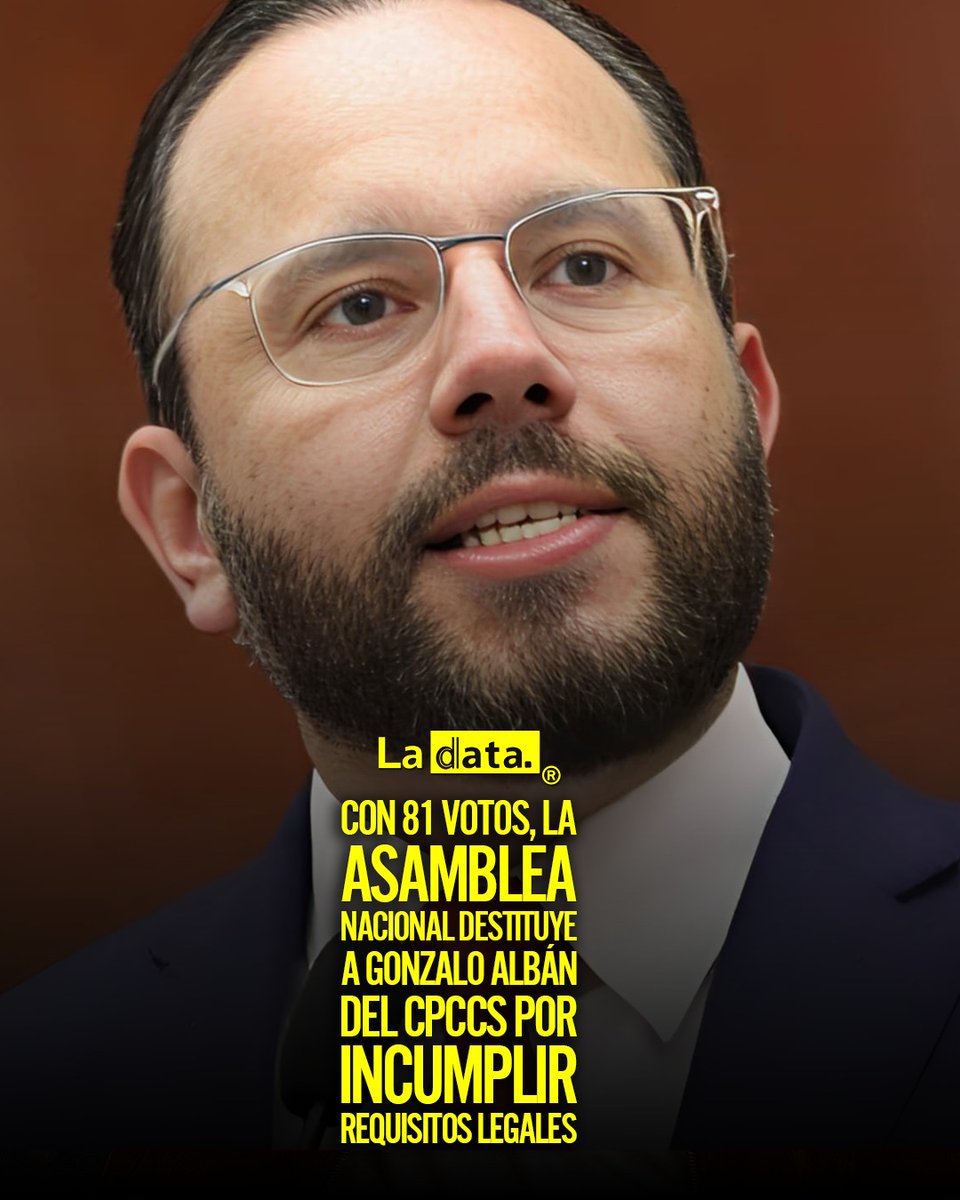 #Tendencia Con 81 votos, la Asamblea Nacional destituye a Gonzalo Albán del CPCCS por incumplir requisitos legales.

Con una mayoría contundente, el Pleno de la Asamblea Nacional aprobó la censura y destitución de Gonzalo Albán como consejero del Consejo de Participación