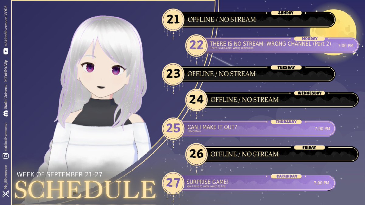 This week's stream schedule has arrived! I'm so very sorry it's so late. #schedule #vtuber