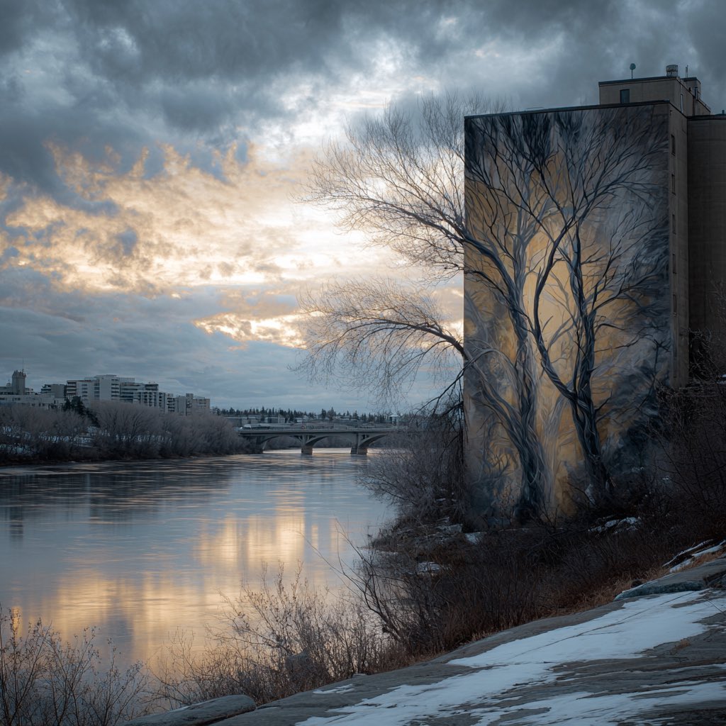 Lord_iiiip's tweet photo. Kinda impressive! Told MJ to create an artwork with Saskatoon. And it authentically gave me the bridge.
(Prompt is ofc a bit more complicated than just saying Saskatoon).
Right image is my photo tonight. https://t.co/Dz8wq80I6P