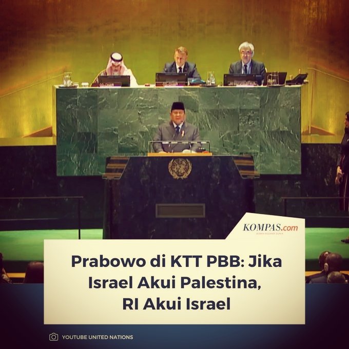 "Jika Israel mengakui kemerdekaan dan kenegaraan Palestina, Indonesia akan langsung mengakui negara Israel, dan kita akan menjamin keamanan Israel,” kata <a href="/prabowo/">Prabowo Subianto</a> di mimbar di Mabes PBB,
Mantabs dan Konstitusional..!
 nasional.kompas.com/read/2025/09/2…