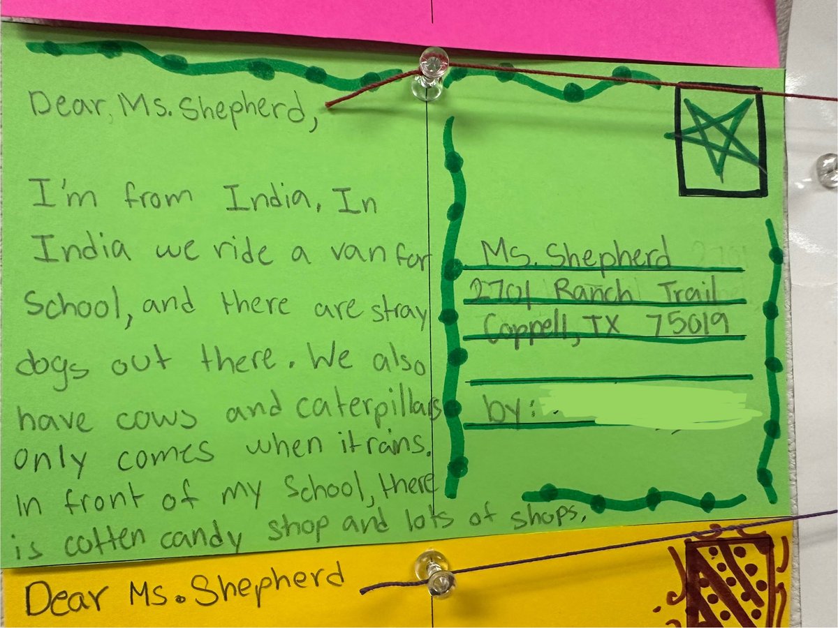 MsLShepherd's tweet image. Learners in our classes wrote postcards activity sharing about their home countries. @friskeyc, @VeenaESL, and I  loved learning more about where our learners are from and their cultures! @CMSWestWrangler #WestFam @CoppellESLBIL #CoppellESLBIL
