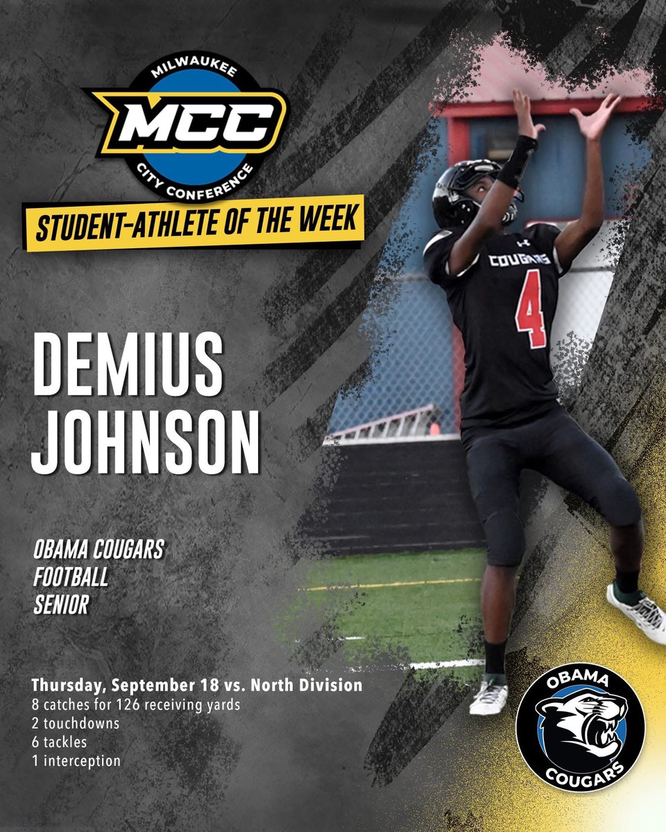 ObamaScte's tweet photo. Congratulations to our very own DJ Johnson on being named Student-Athlete of the Week. We are #CougarProud! https://t.co/1UFewMOAiF