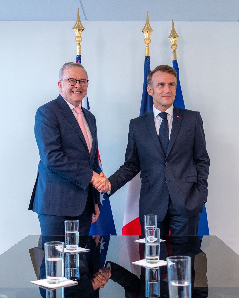 Wonderful to see you again President <a href="/EmmanuelMacron/">Emmanuel Macron</a> 🇦🇺🇫🇷

Thank you for your leadership driving the Two-State Solution Conference today, and in the Coalition of the Willing in support of Ukraine.