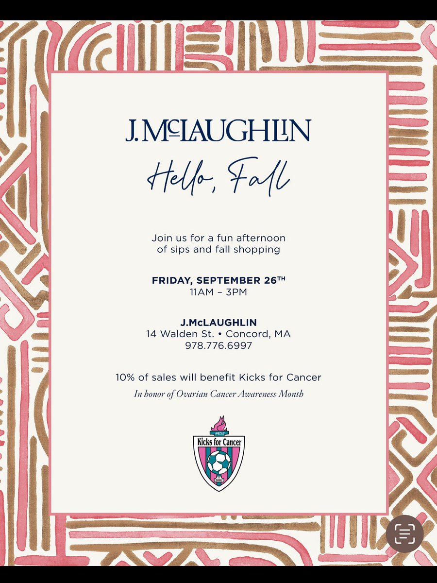 Kicks for Cancer would like to thank J. McLaughlin for being a supporter year after year!!