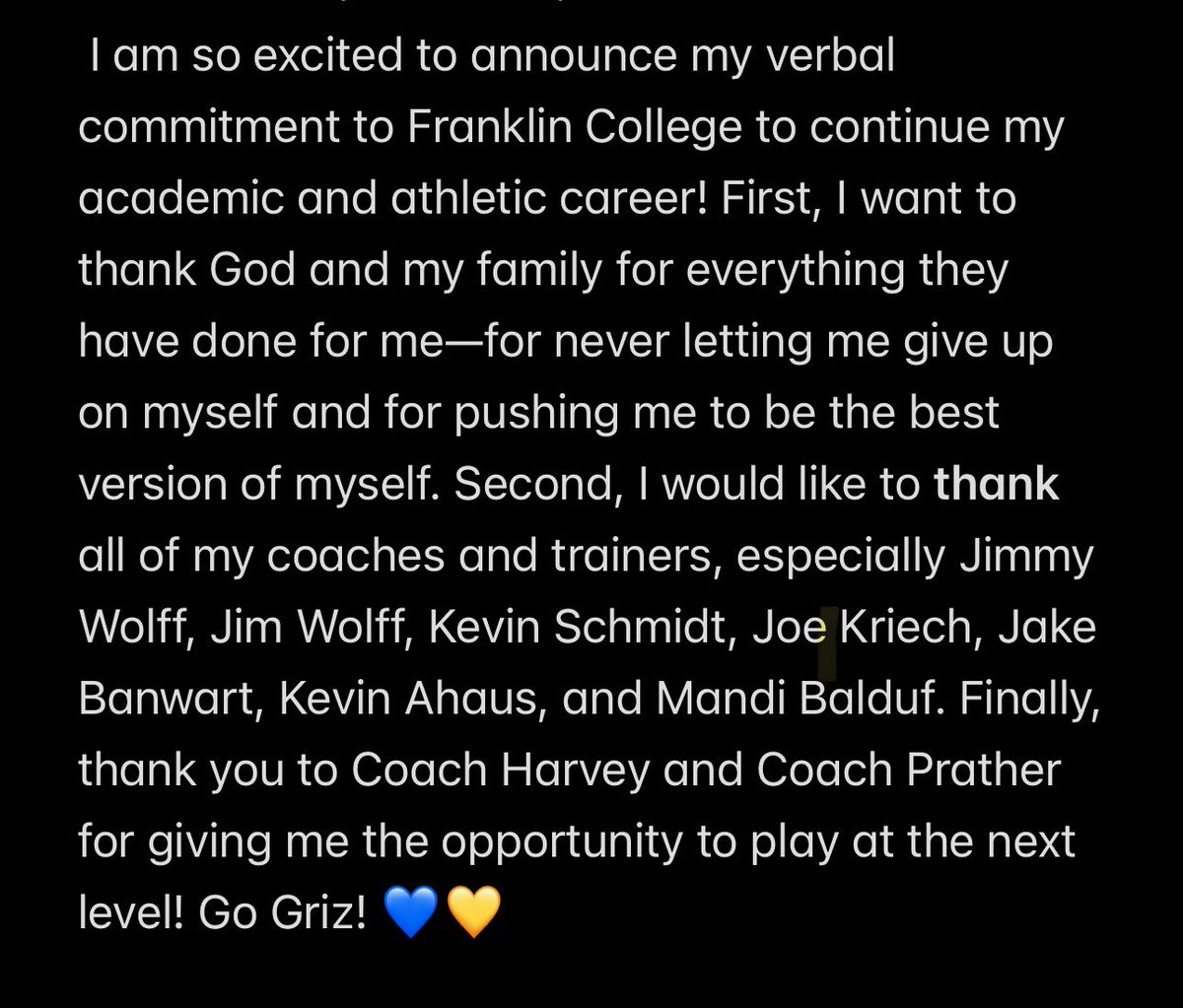 Can’t wait for the next 4! Go Griz! 💙💛

<a href="/FCGrizSoftball/">Franklin College Softball</a> <a href="/FamSignature07/">FAM 07 Signature- Wolff</a> <a href="/IN_BAMFAM/">Baseball/Fastpitch Academics Midwest</a> <a href="/MandiBaldufnsr/">Mandi Balduf</a> <a href="/sftballcoachK/">Kevin Schmidt</a>