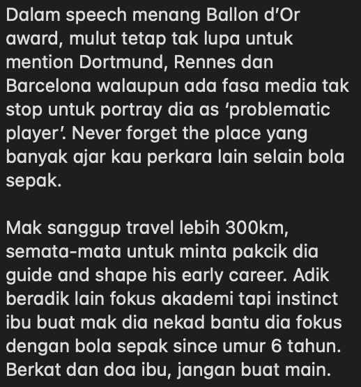 nafisnba's tweet photo. Ousmane Dembele - 2025 Ballon d'Or winner.  

Banyak benda kita boleh belajar dari apa yang dia dapat sekarang.   

Mungkin ada yang nak tengok Lamine Yamal come out as pemenang this year tapi tak salah kalau kita raikan yang menang kan? https://t.co/B1lyTcZez7