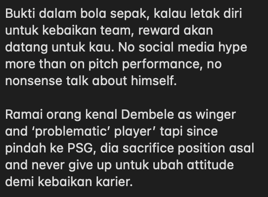 nafisnba's tweet photo. Ousmane Dembele - 2025 Ballon d'Or winner.  

Banyak benda kita boleh belajar dari apa yang dia dapat sekarang.   

Mungkin ada yang nak tengok Lamine Yamal come out as pemenang this year tapi tak salah kalau kita raikan yang menang kan? https://t.co/B1lyTcZez7