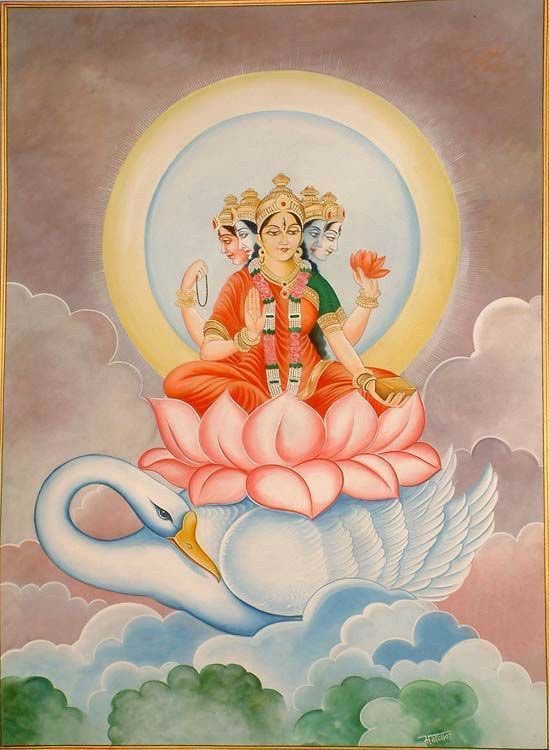 🧵Day 2 of Navratri :- Gayatri Devi - The Mother of the Vedas 

Gayatri Devi is the personification of the Gayatri Mantra (Rig Veda 3.62.10) Called the Veda Mata (Mother of the Vedas) 
since all divine knowledge is said to be flown from her.

She is Usually depicted with five