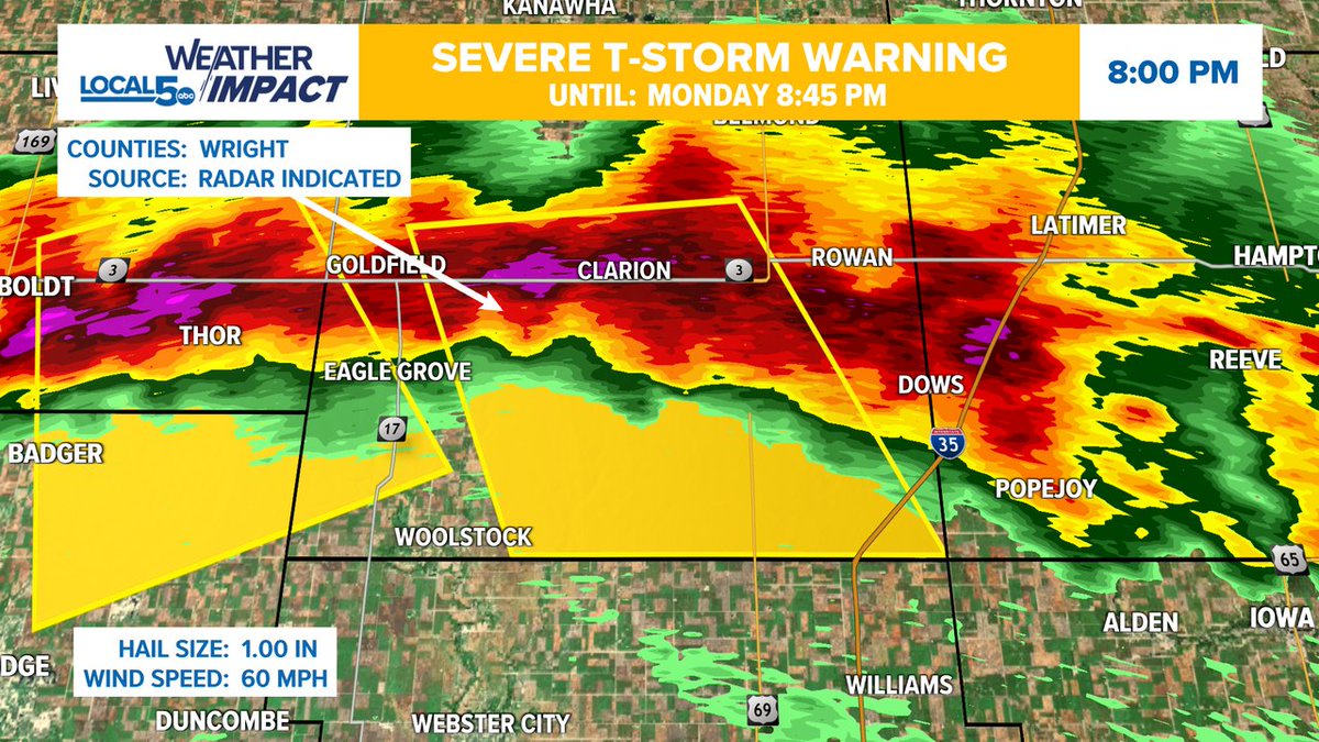 ALERT: A Severe Thunderstorm Warning is in effect until 9/22 8:45PM for Wright Co. Seek shelter indoors until this storm passes your area! #IAWX
