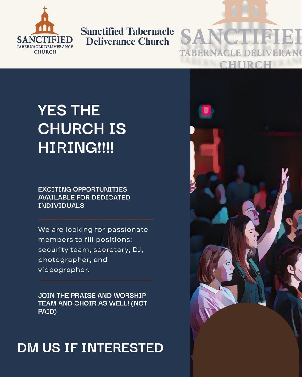 stdchurch0's tweet photo. ⛪️ Just 2 weeks away from the GRAND OPENING of Sanctified Tabernacle Deliverance Church — October 5th at 3PM SLT! 🙌🔥

We’re hiring: 🔒 Security | 📝 Secretary | 🎧 DJ | 📸 Photographer | 🎥 Videographer
•Join our Praise &amp; Worship Team/Choir (volunteer). 🎤

DM us to join https://t.co/G2xw098yjQ