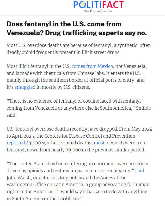 "[T]here is no evidence to suggest that [Venezuela's government] is engaged in a war of terror against the US, or that it is using drugs and violent criminals to undermine the US government"

-@PhilGunson <a href="/CrisisGroup/">Crisis Group</a>