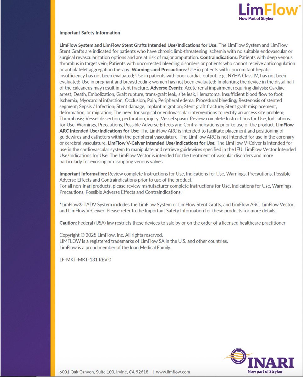 CLI_LimFlow's tweet image. This PAD Awareness Month, we bring awareness to patients suffering from CLTI and reaffirm our shared mission with physicians to save limbs and lives through Transcatheter Arterialization of Deep Veins (TADV) with the LimFlow System.

#PADAwarenessMonth #LimbSalvage #LimFlow #TADV