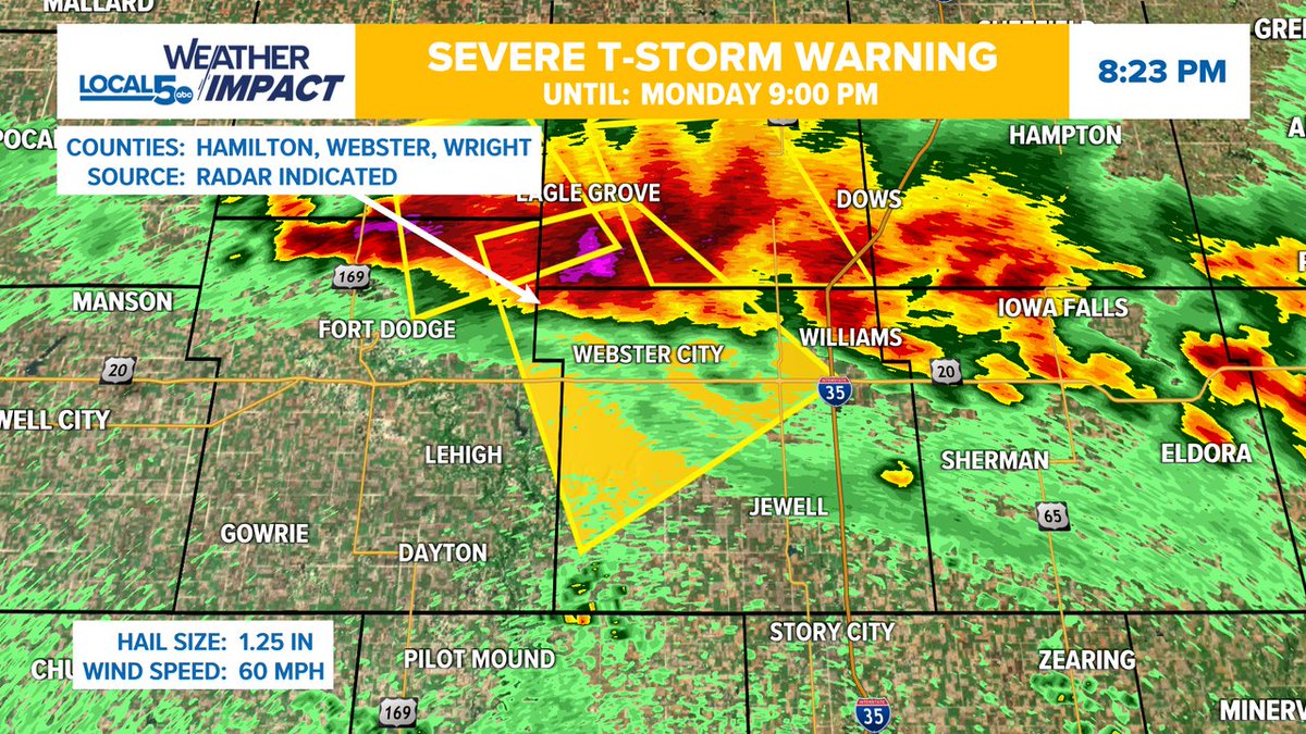 ALERT: A Severe Thunderstorm Warning is in effect until 9/22 9:00PM for Hamilton, Wright, Webster Co. Seek shelter indoors until this storm passes your area! #IAWX