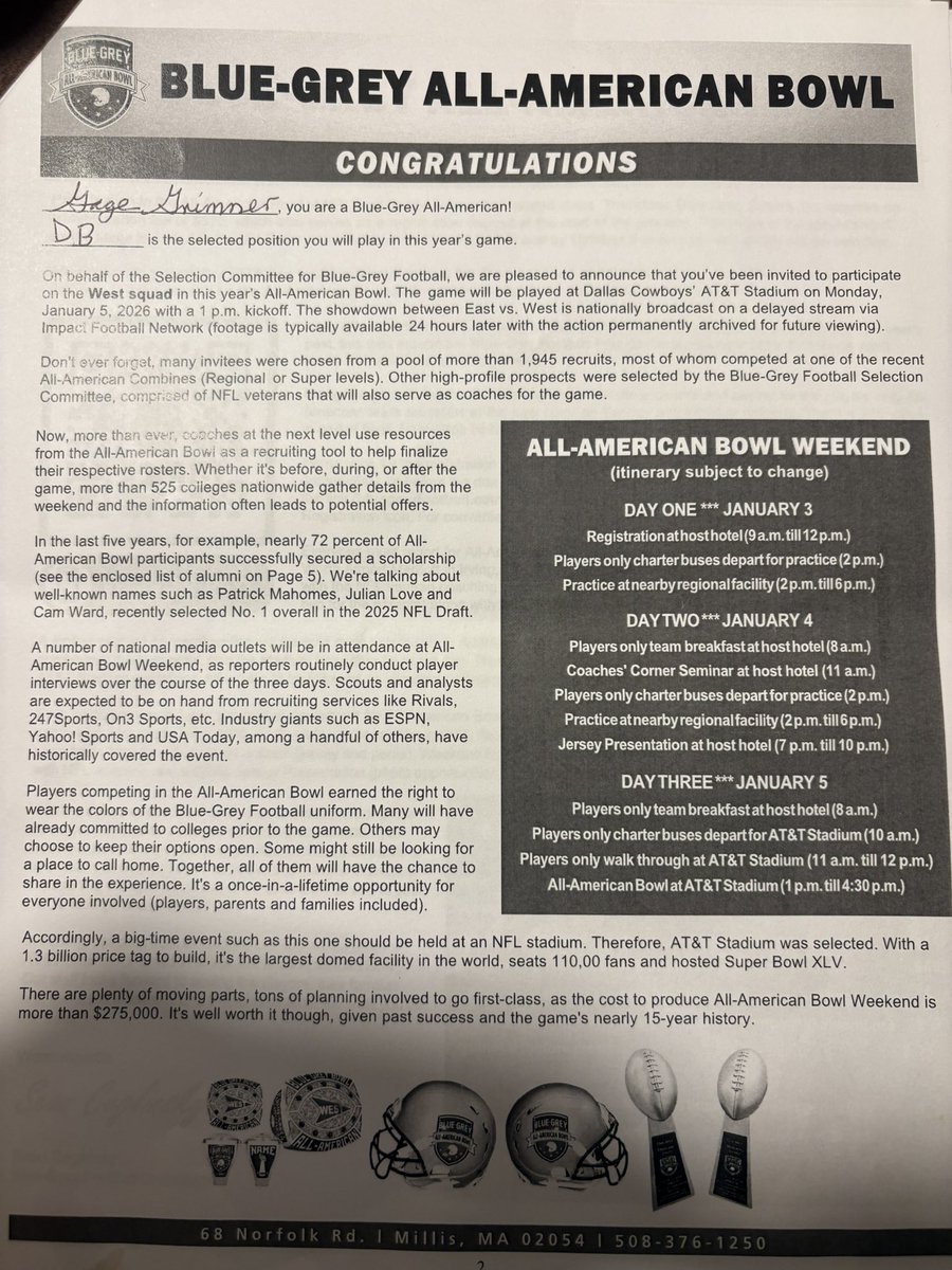 I would just like to say thank you for the invite to play for the west squad in the Blue-Grey All American Bowl. I can’t wait for it!! Thank you. <a href="/BlueGreyFB/">Blue-Grey All-American Bowl</a> 
#Family #RaiderDNA  #OneTeamOneDream 

<a href="/CoachCMcDonald3/">Chase McDonald</a> <a href="/HaleJustint/">Coach Hale</a>