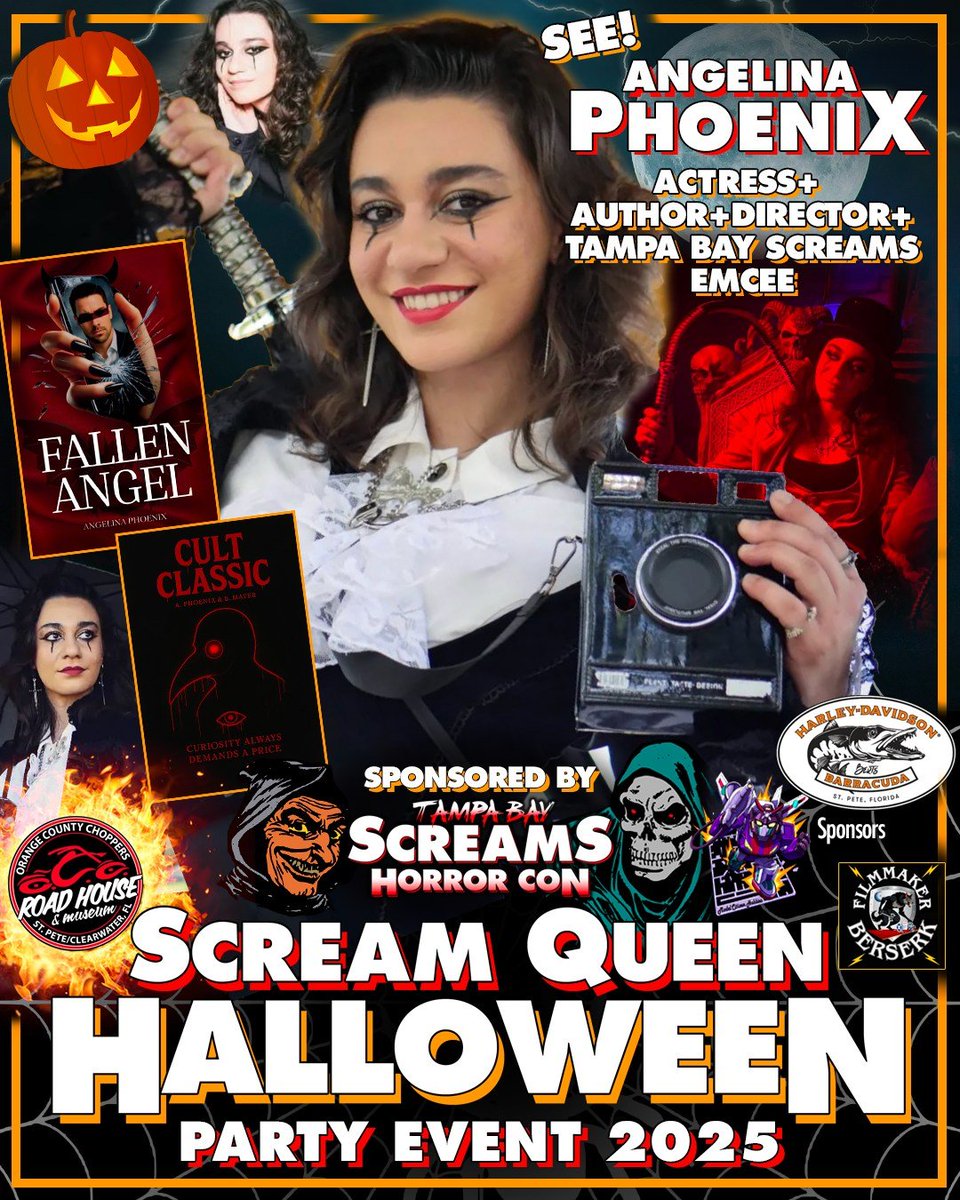 Actress and Tampa Bay Screams emcee ANGELINA PHOENIX will be joining us for the SCREAM QUEEN HALLOWEEN Party Event!
SCREAM QUEEN HALLOWEEN PARTY EVENT Thurs., October 30, 2025 Scream Queen Meet &amp; Greet: 6PM OCC Road House &amp; Museum 10575 49th St. N., Clearwater, FL - FREE -