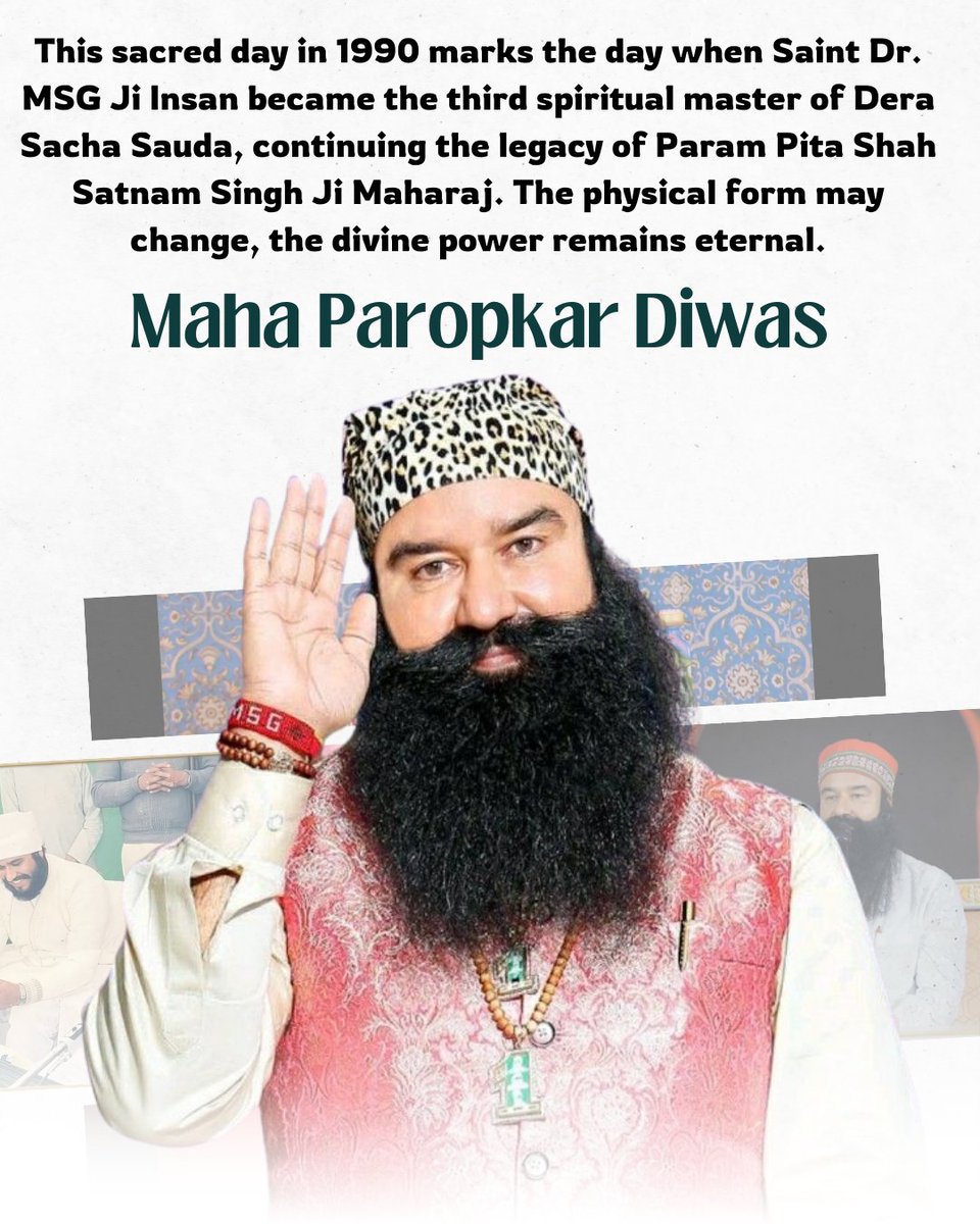 0212Neeraj's tweet image. When  Shah Satnam ji bestowed the legacy of derasachasauda to Saint @Gurmeetramrahim ji. Guru ji guides millions of people on the path of spirituality and humanity. 🙏🌺#MahaParopkarDiwas