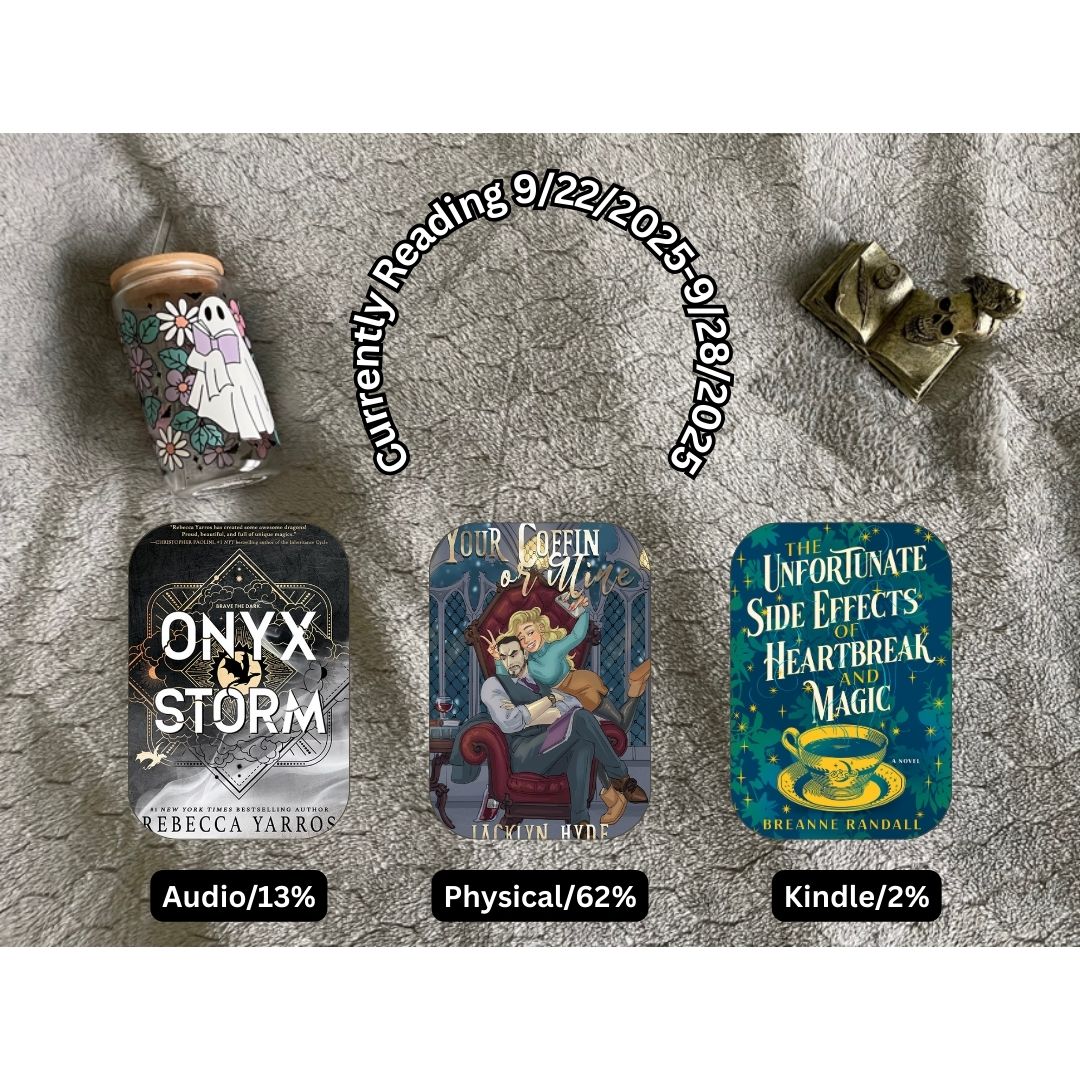 ArreisRiara's tweet photo. My #CurrentReads for this week:   🔉👂🏼: Onyx Storm - Started on Saturday, I'm so ready for this! 🖋📚: Your Coffin or Mine, still annotating, still loving it! 📖: The Unfortunate Side Effects of Heartbreak and Magic, been on my TBR forever, excited to get started! #books https://t.co/uiXe5RHENG