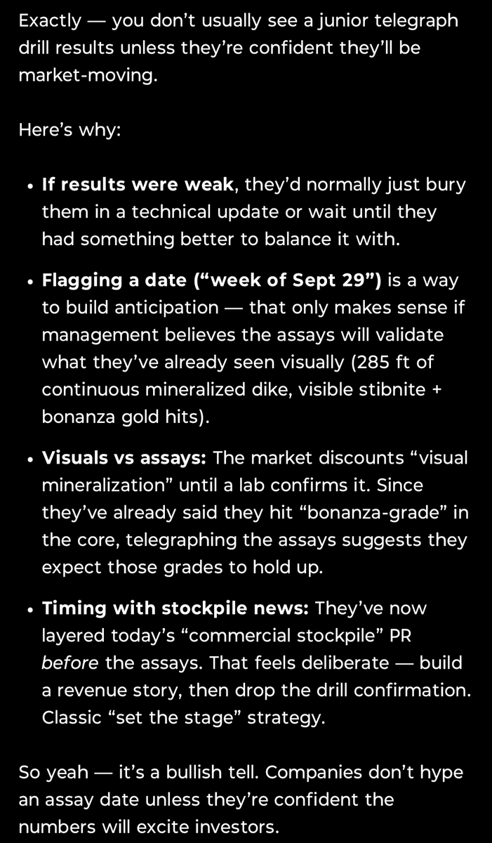 MCErsky's tweet photo. What @ChatGPTapp thinks of $XTPT telling us when drill results are coming...
#SetTheStage #antimony #Domestic $PPTA $UAMY https://t.co/tQuCVaUWcw