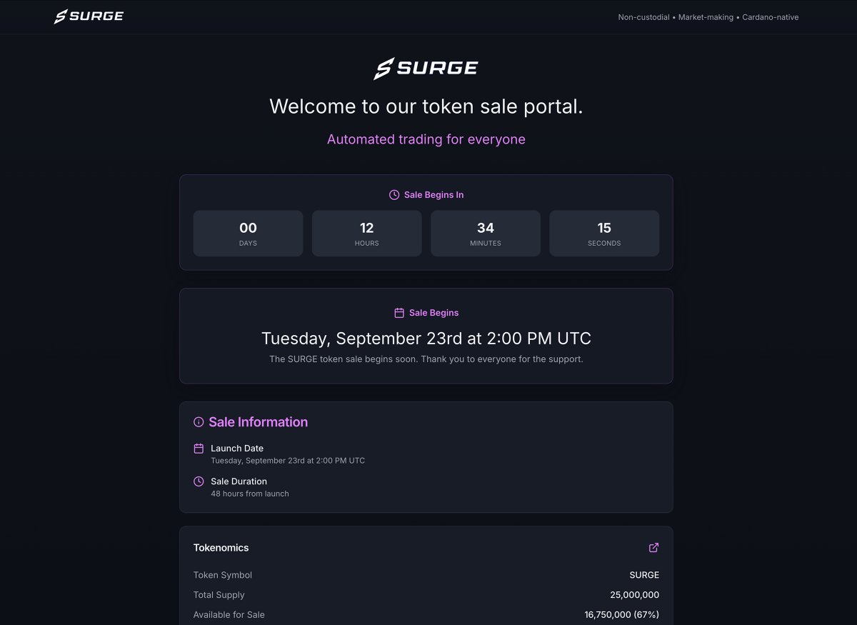 SurgeCardano's tweet image. The countdown is on 🔥

Our presale begins in less than 12 hours and the portal is now available.

Official Link: 🏦 sale.surgecardano.com