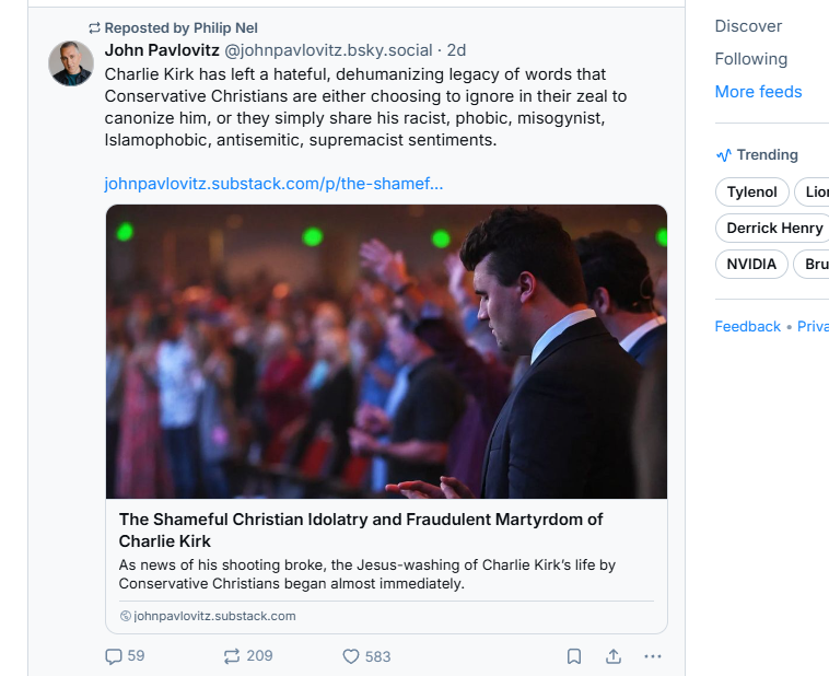 JohnBrownBible's tweet image. More hate spewed or r/t by tax-payer funded Leftist and @KState  professor Philip Nel on @bluesky. 

This man is educating future Kansans.  #ksleg #MAGA #RIPCharlieKirk