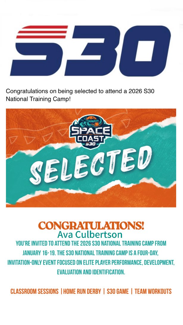 Super grateful to have been selected to attend  the select30 in 2026. AGTG 🙏   <a href="/FurySoftball44/">Fountain Inn Softball</a> <a href="/carolinaelite14/">Carolina elite SC CO 2030 - Culb 🥎</a> <a href="/StetsonCulbert1/">Stetson Culbert</a> <a href="/_BradFralick/">Brad Fralick</a>